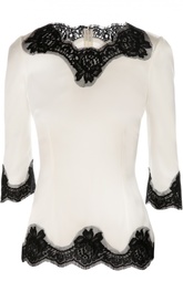 Шелковая приталенная блуза с кружевной отделкой Dolce &amp; Gabbana