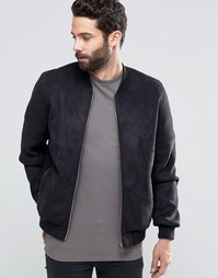 Черная куртка-пилот из искусственной замши со стегаными рукавами ASOS