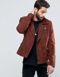 Ржавая байкерская куртка из искусственной замши ASOS - Красно-бурый