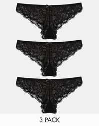 Комплект из 3 пар кружевных бразильских трусиков ASOS - Черный