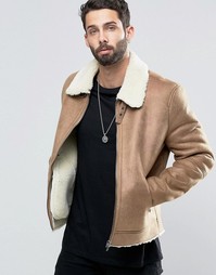 Верблюжья куртка с искусственной овечьей шерстью ASOS - Кэмел