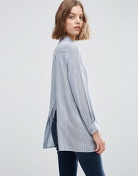 ASOS Open Back Shirt in Fine Blue Stripe - Мульти