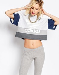 Укороченный топ с высокой горловиной и логотипом‑трилистником adidas O