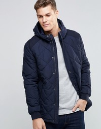 Темно-синяя стеганая куртка с капюшоном ASOS - Темно-синий