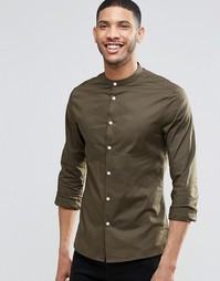Облегающая рубашка цвета хаки с воротником на пуговицах ASOS - Хаки