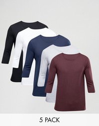 Набор из 5 футболок с рукавами 3/4 ASOS, СКИДКА 23% - Мульти
