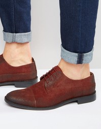 Бордовые кожаные дерби с вощеной отделкой ASOS - Burgundy
