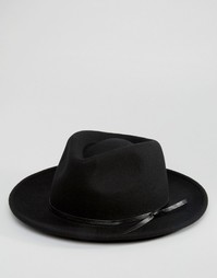 Широкополая шляпа с плоской круглой тульей и завязкой ASOS - Черный