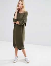 Трикотажное платье миди из переработанной пряжи ASOS - Хаки