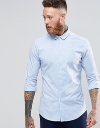 Голубая оксфордская зауженная рубашка в полоску с длинными рукавами AS Asos
