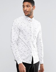 ASOS Skinny Shirt With Geo Ditsy Print With Long Sleeves In White
