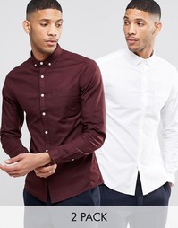 2 оксфордские рубашки с длинными рукавами (белая и бордовая) ASOS - СК