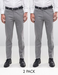 ASOS 2 Pack Skinny Smart Trousers With Belt In Grey SAVE 17%
