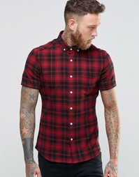 Красная клетчатая рубашка суперузкого кроя с короткими рукавами ASOS