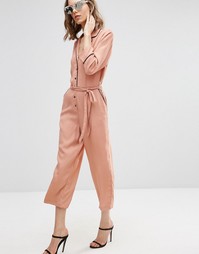 ASOS Jumpsuit with Culotte Leg and Contrast Piping - Mink