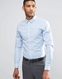 Синяя клетчатая рубашка зауженного кроя с длинными рукавами ASOS
