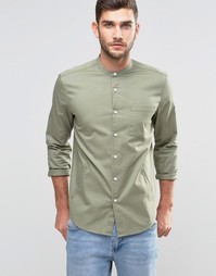 ASOS Regular Fit Shirt With Grandad Collar And Side Pockets With Long