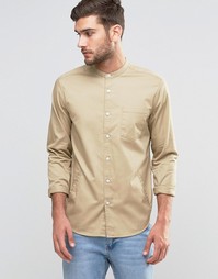 ASOS Regular Fit Shirt With Grandad Collar And Side Pockets With Long