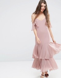 Платье макси с оборкой ASOS Premium - Розовый