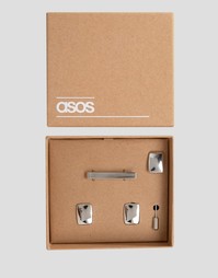 Зажим для галстука, запонки и булавка на лацкан ASOS - Серебряный