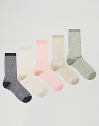 5 пар толстых носков с контрастной пяткой и носком ASOS - Мульти