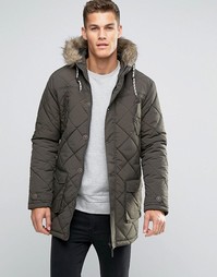 Стеганая парка с опушкой из искусственного меха на капюшоне Brave Soul