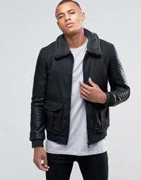 Куртка-пилот с рукавами в кожаном стиле Brave Soul - Черный