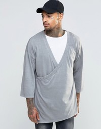 Oversize-лонгслив с запахом в стиле кимоно ASOS - Серый