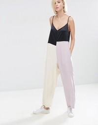 Комбинезон на бретельках в стиле колор блок ASOS WHITE