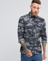 ASOS Regular Fit Camo Print Shirt With Long Sleeves In Grey - Серый