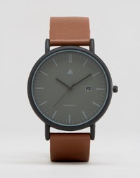 Черные часы с коричневым кожаным ремешком ASOS Minimal - Коричневый
