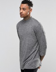 ASOS Slub Oversized 3/4 Sleeve T-Shirt With Turtle Neck - Серый