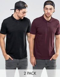 Набор из 2 трикотажных поло (бордовый/черный) - СКИДКА 15% Asos