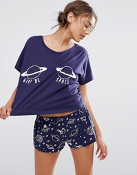 Пижамный комплект из футболки и шортов с принтом Give Me Space ASOS