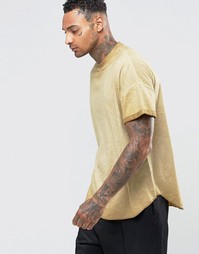 Желтая oversize‑футболка с отворотами и асимметричным краем ASOS
