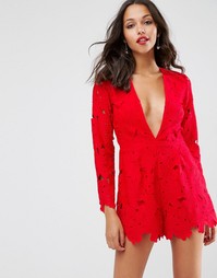 Кружевной ромпер с глубоким вырезом ASOS Premium - Красный