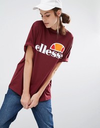 Oversize-футболка бойфренда с логотипом спереди Ellesse - Burgandy