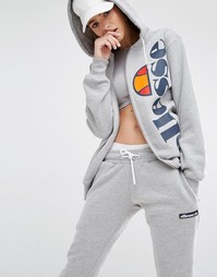 Классическое oversize-худи на молнии с логотипом сбоку Ellesse - Серый