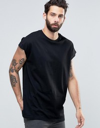 Черная оversize-футболка без рукавов ASOS - Черный
