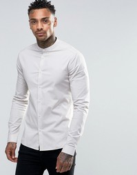 ASOS Skinny Shirt In Stone With Grandad Collar - Stone