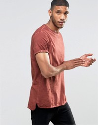 Красная длинная асимметричная футболка с отворотами на рукавах ASOS
