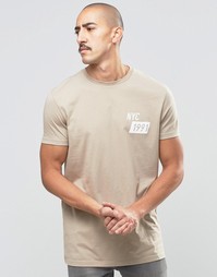 Бежевая удлиненная футболка с текстовым принтом ASOS - Blonde