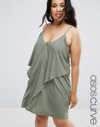 Многослойное трикотажное пляжное платье с драпировкой ASOS CURVE