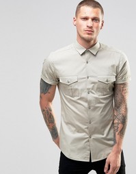 Серая рубашка скинни в стиле милитари ASOS - Stone