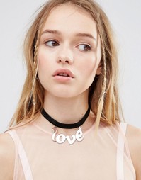 Бархатное ожерелье‑чокер с подвеской Love ASOS - Черный