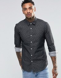 ASOS Skinny Denim Shirt With Diamond Print With Long Sleeves in Black