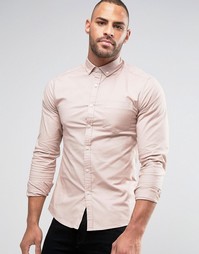 Оксфордская рубашка скинни с длинными рукавами ASOS - Розовый