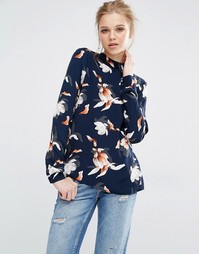 Y.A.S Magnolia Long Sleeve Blouse - Принт магнолии