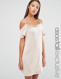 ASOS TALL Slinky Drape Cami Mini Dress - Mink