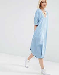 Джинсовое платье миди с v-образным вырезом ASOS WHITE - Синий деним
